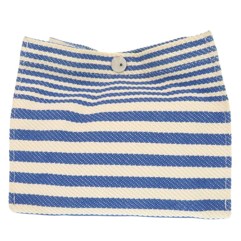 Hermes Striped Cotton Ivory Blue Pouch 0453 Hermes