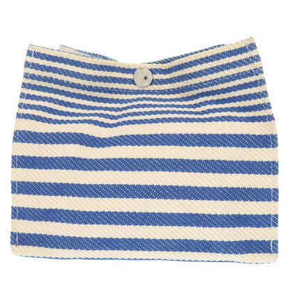 Hermes Striped Cotton Ivory Blue Pouch 0453 Hermes