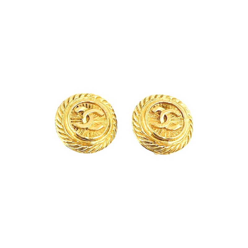 Chanel Vintage Large Earrings Coco Mark Earrings Chanel Gold