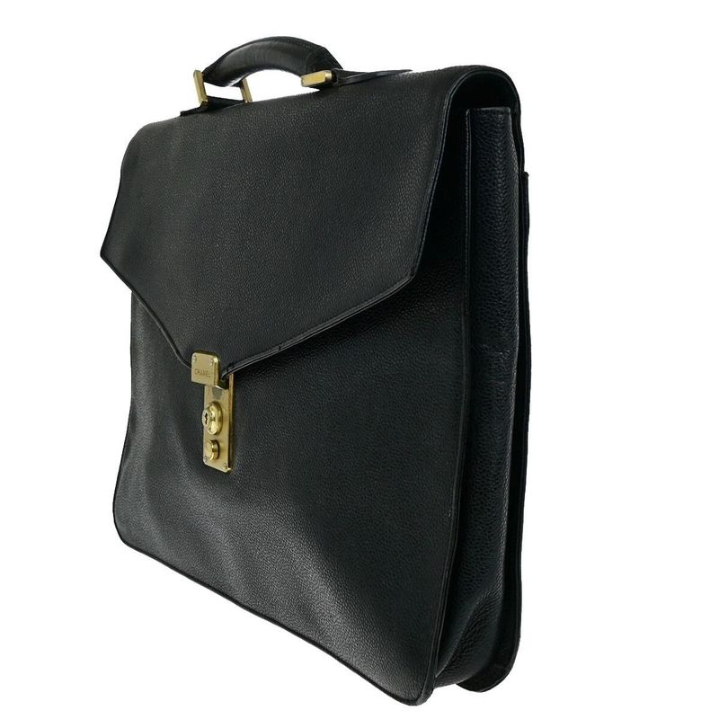 Chanel Business Bag Handbag Briefcase Black Leather 11ka220