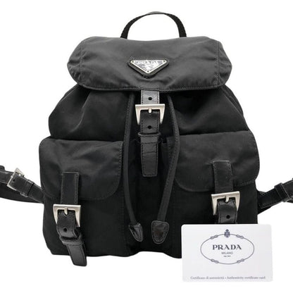 Prada Nylon Tessuto Backpack Saffiano Leather Shoulder Bag Purse Tote