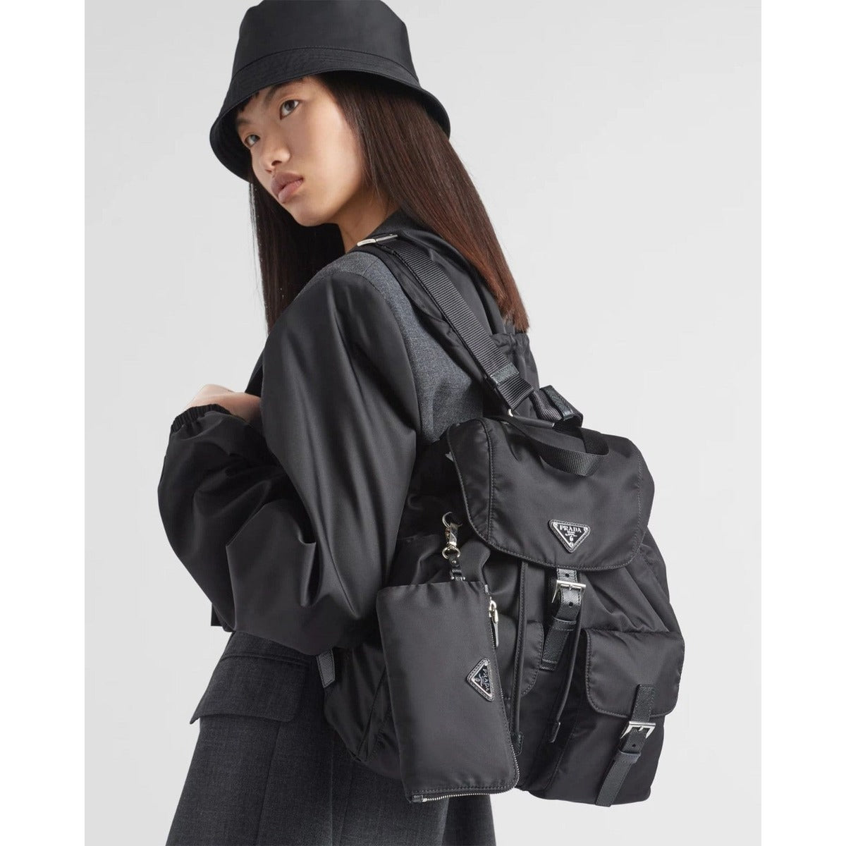 Prada Nylon Tessuto Backpack Saffiano Leather Shoulder Bag Purse Tote — view 4