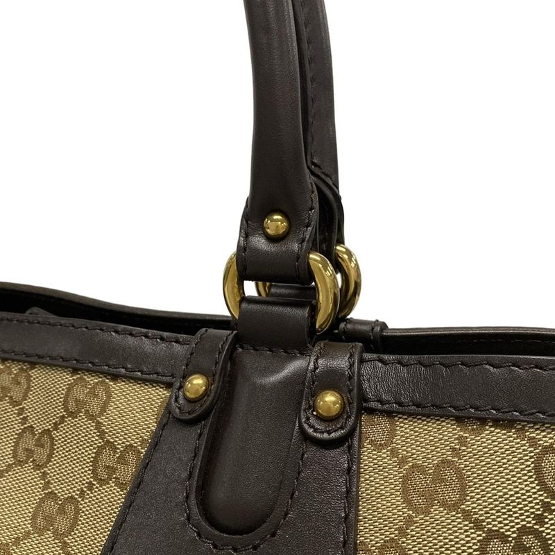 Gucci Tote Bag GG Pattern Scarlet 269953 Beige And Dark Brown Leather