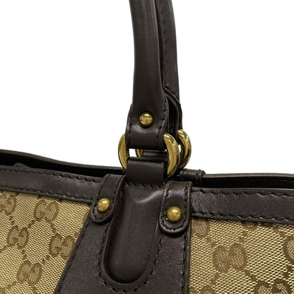 Gucci Tote Bag GG Pattern Scarlet 269953 Beige And Dark Brown Leather