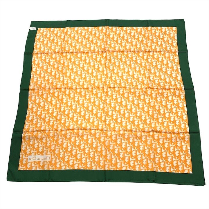 Dior Trotter Pattern Silk Scarf Orange Green