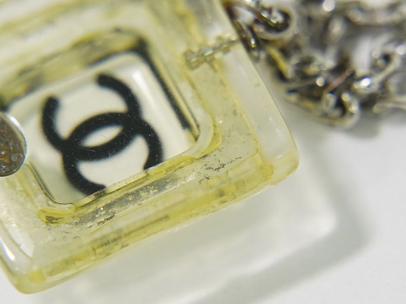 Authentic Chanel Coco Mark Necklace Pendant Plastic Metal Silver Hardware Clear