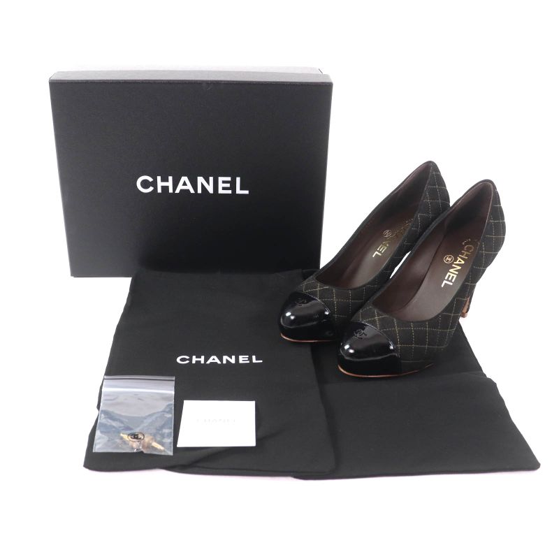 CHANEL G28759 Coco Mark Matelasse Quilted Pumps Black 36.5 With Box And Storage