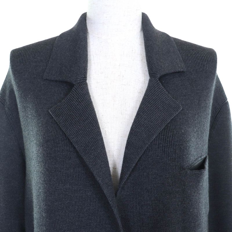 Hermes 2192003 Wool Serie Buttoned Deerskin Wool Long Knitted Coat Charcoal
