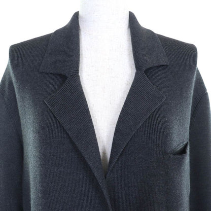 Hermes 2192003 Wool Serie Buttoned Deerskin Wool Long Knitted Coat Charcoal
