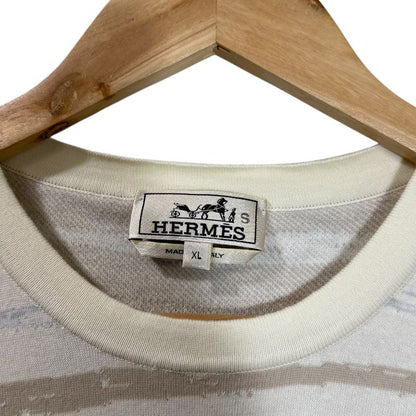 Good Hermes Striped Short Sleeve Knit Cut And Sewn Sweater XL Beige Ivory Men's