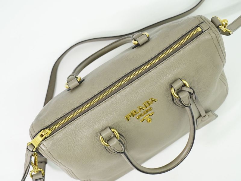 Authentic Prada Leather 2WAY Shoulder Bag Handbag Pochette Gray 1bb023 Bag