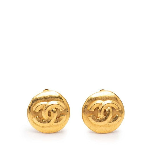 Chanel CC Logo Vintage Earrings Gold Plated
