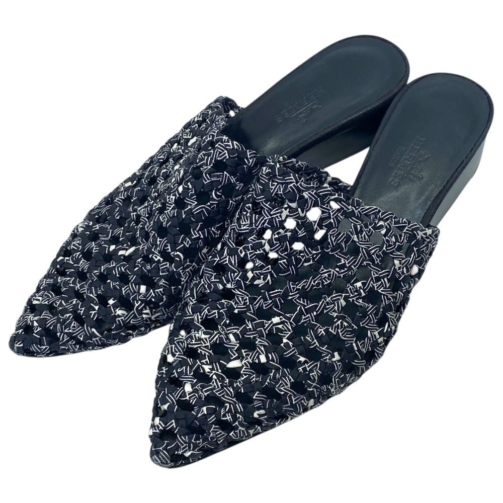 Hermes Mesh Sandals Mule Shoes Black Leather Sophistication Luxury Lightweight