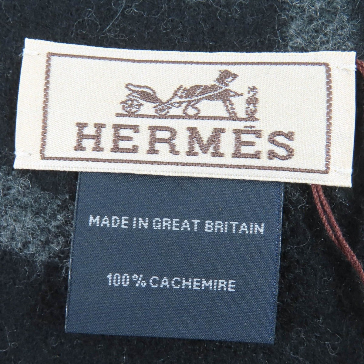 Hermes Any Mole 100% Cashmere Logo Fringed Bicolor Muffler Gray Black with Scarf — view 7