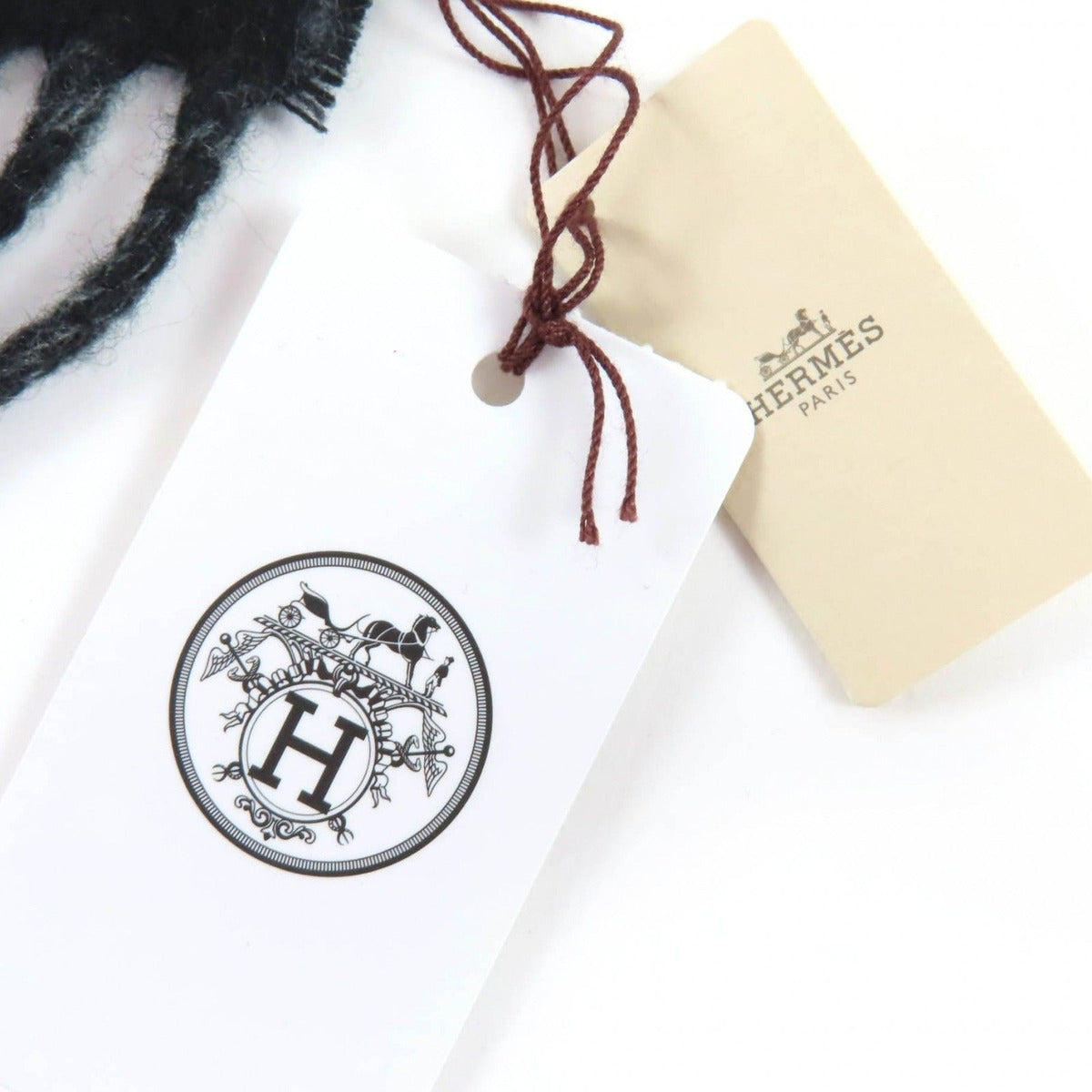 Hermes Any Mole 100% Cashmere Logo Fringed Bicolor Muffler Gray Black with Scarf — view 8