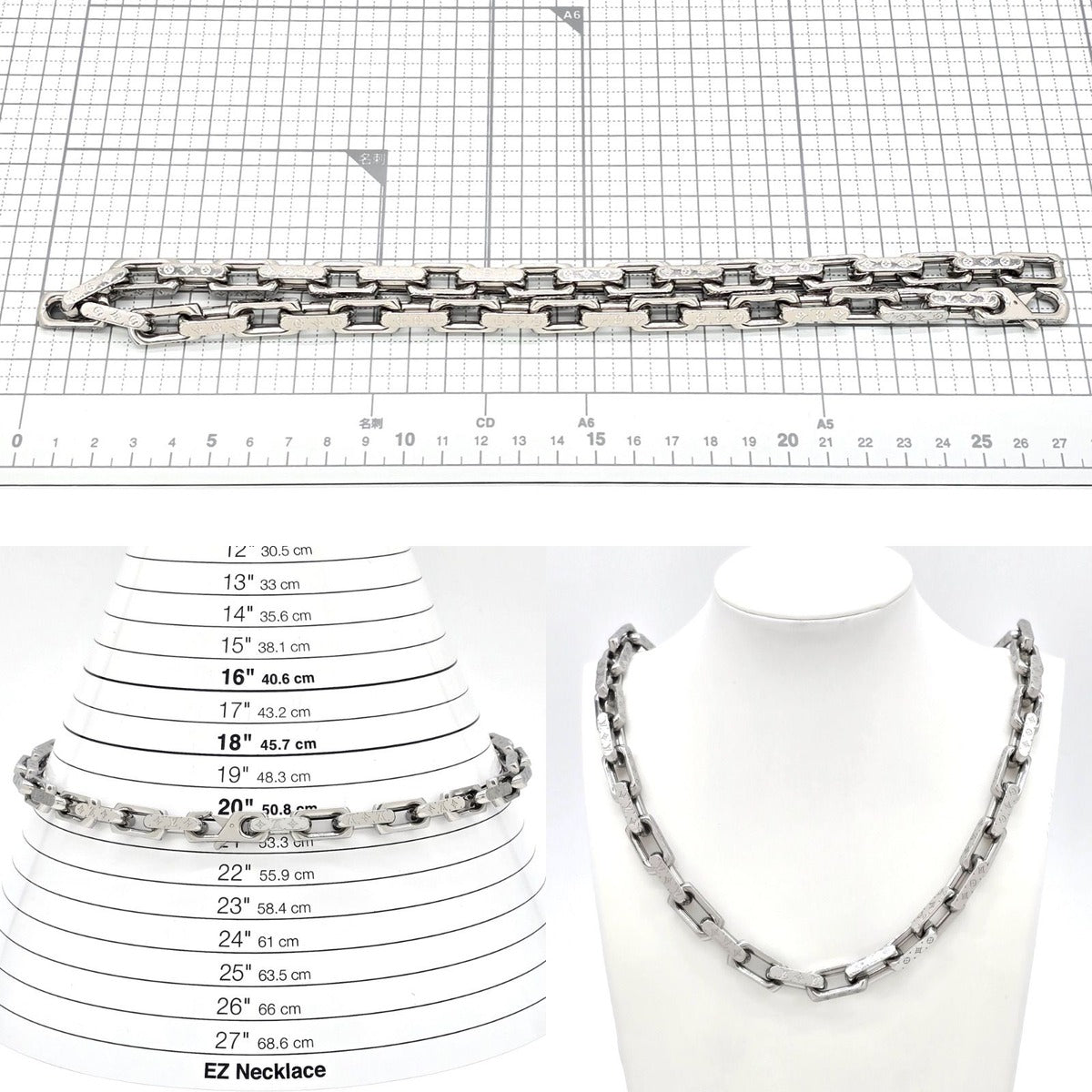 Louis Vuitton Necklace Chain Monogram Silver Color Metal Length — view 6