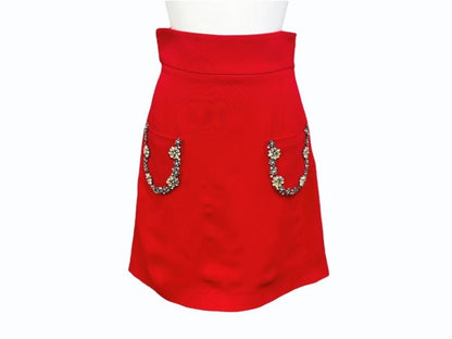Miu Miu Bijou Pocket Flare Skirt Rayon Acetate Rhinestone Red 4 36 — view 2