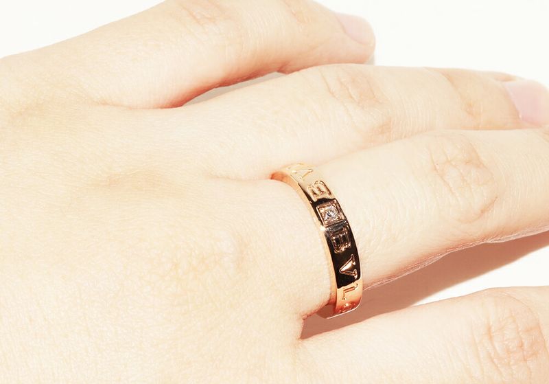 Bulgari Ring 18K Pink Gold Diamond 1P Bzero1 Ring Bulgari Double Logo Ring