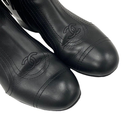 Chanel Boots Short Boots Shoes Leather Black Here Mark Fringe
