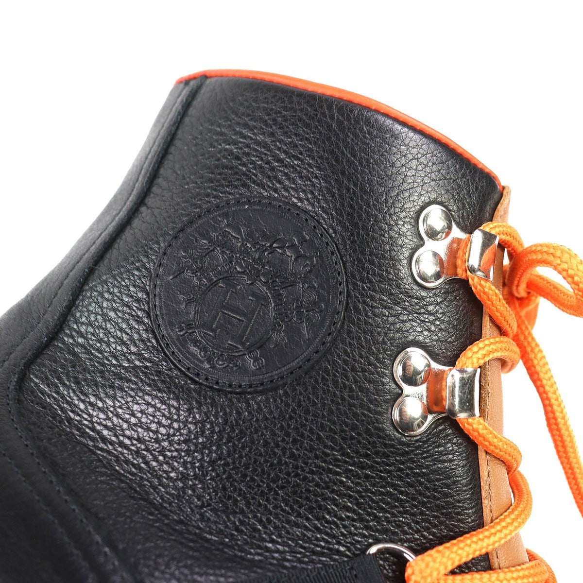 Hermes Hike Leather Logo Trekking Boots Short Black Brown Orange 41 Handbag — view 9
