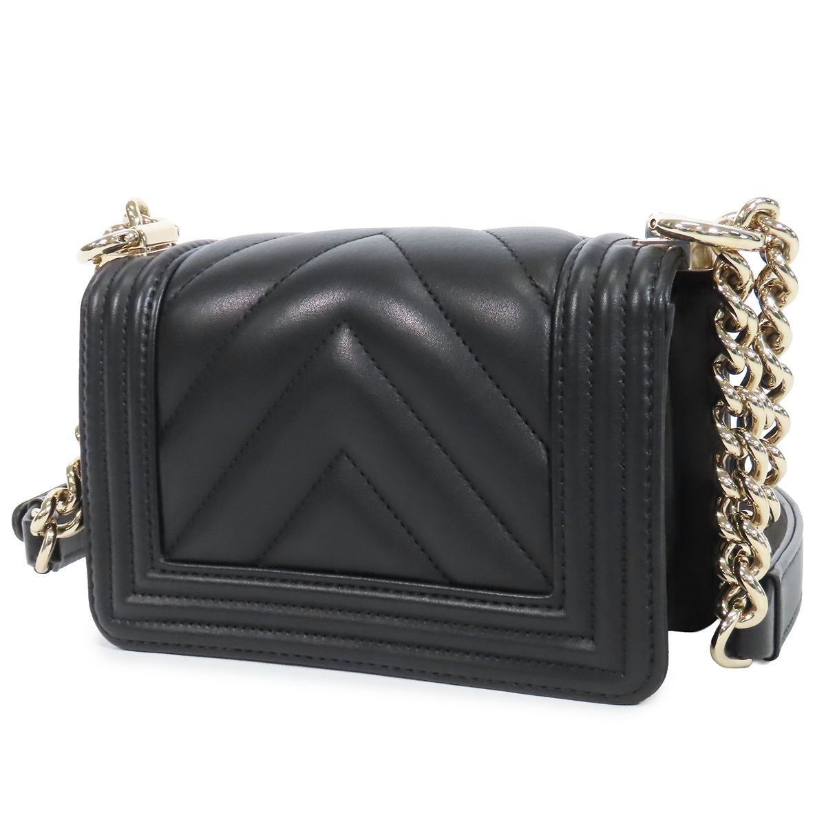 Chanel Boy Black Gold Lambskin Mini Stitch 15 Chain Shoulder Bag — view 2