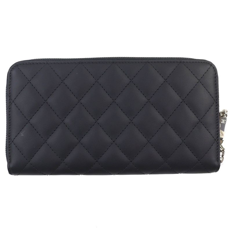 CHANEL A50078 Cambon Line Calfskin Enamel Coco Mark Round Zipper Long Wallet
