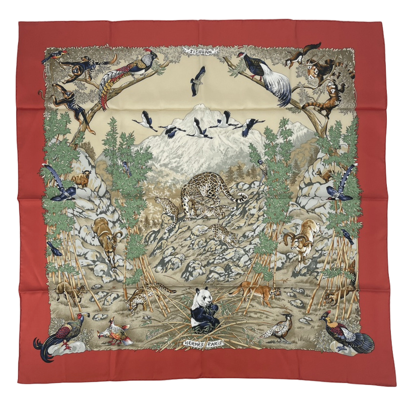 Hermes Carre 90 Sichuan Silk Scarf With Orange Animal Box