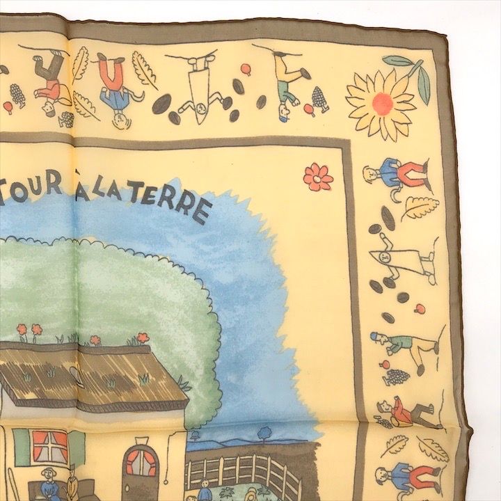 Hermes Petit Carre 40 Retour Ala Terre Return to Silk Yellow Scarf