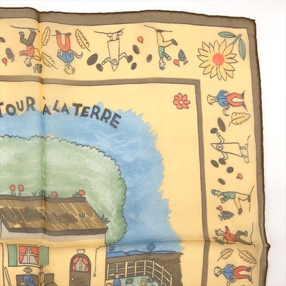 Hermes Petit Carre 40 Retour Ala Terre Return to Silk Yellow Scarf