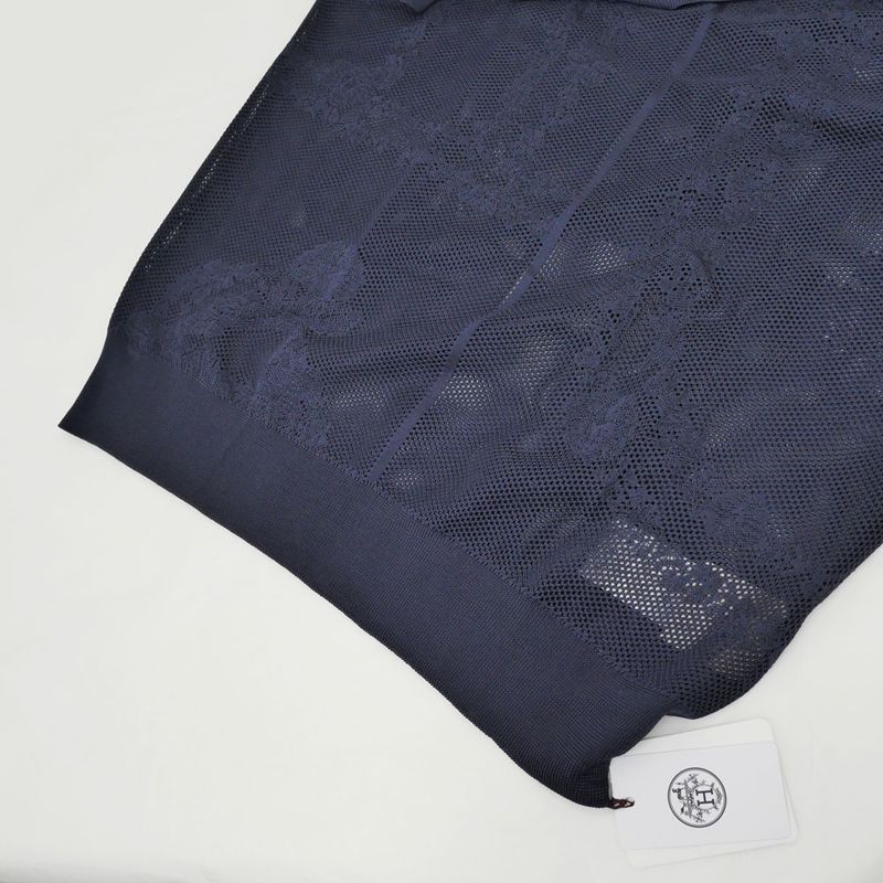 Hermes Short Sleeves Thick Knit 36 ​​size Navy 100% Silk Short Sleeve