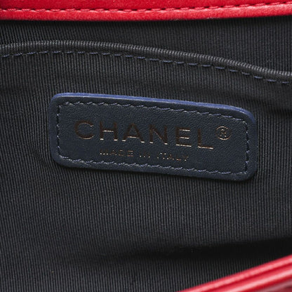 Chanel Boy Chanel Matelasse Chain Shoulder Cotton And Peroa Red And Multicolor