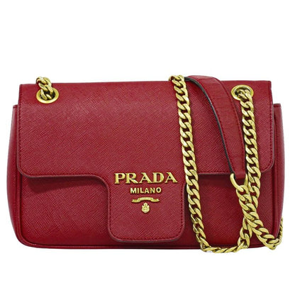 Authentic Prada Chain Shoulder Bag Pochette Leather Red 1bd193 Bag Pre-owned