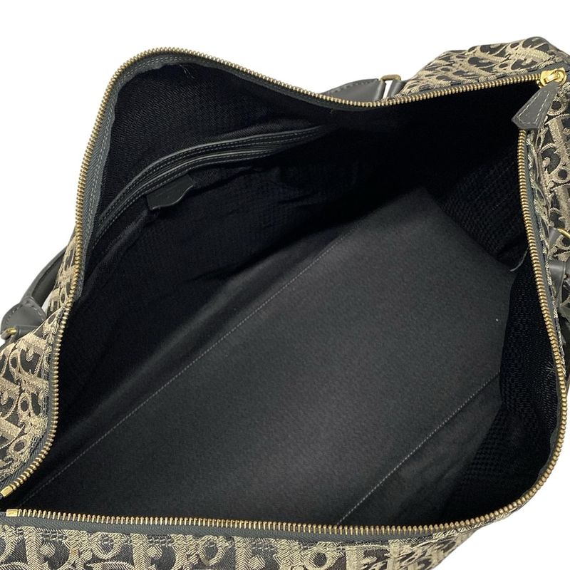 Dior/christian Dior Boston Bag Trotter Black And Gray Beige Leather