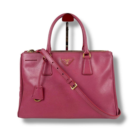 Prada Galleria 2-Way Tote Shoulder Bag Saffiano Leather Pink Rose Red Series