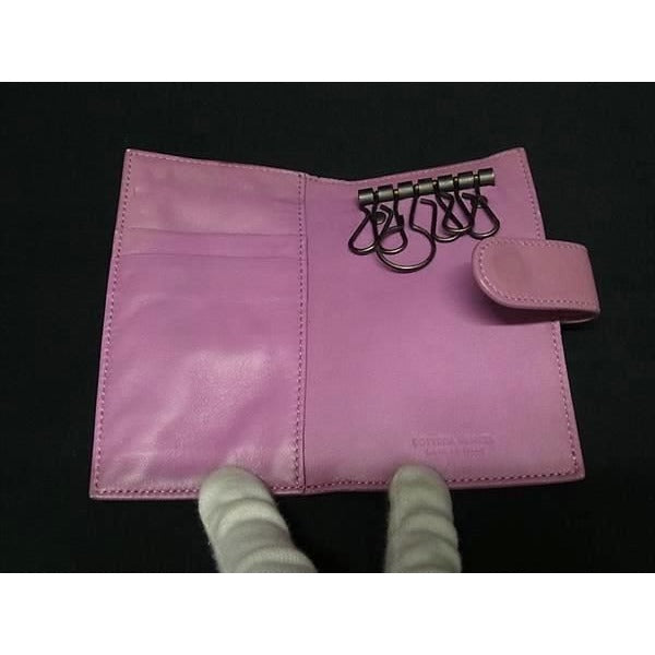 Bottega Veneta Key Case Intrecciato Pink Purple Leather — view 4