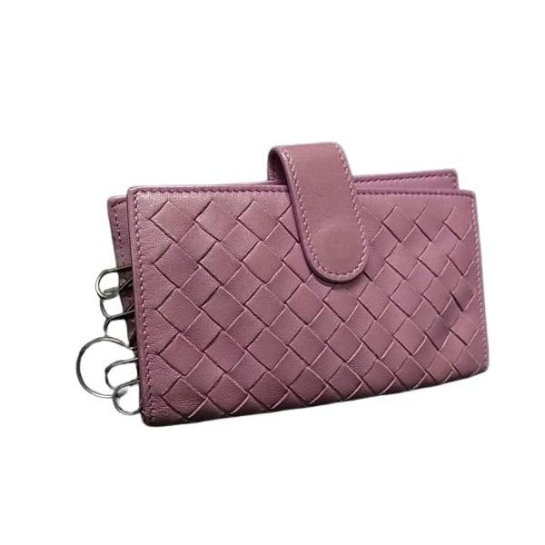 Bottega Veneta Key Case Intrecciato Pink Purple Leather