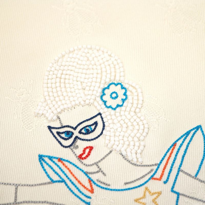 Hermes Story Triangle Scarf Embroidered Beaded Carré Silk Ivory 0109hermes