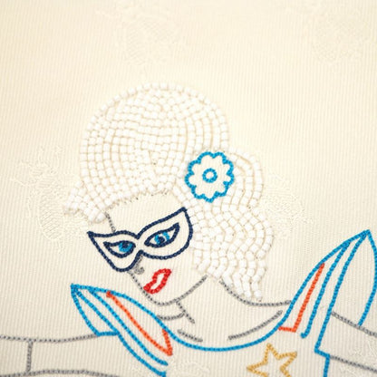 Hermes Story Triangle Scarf Embroidered Beaded Carré Silk Ivory 0109hermes