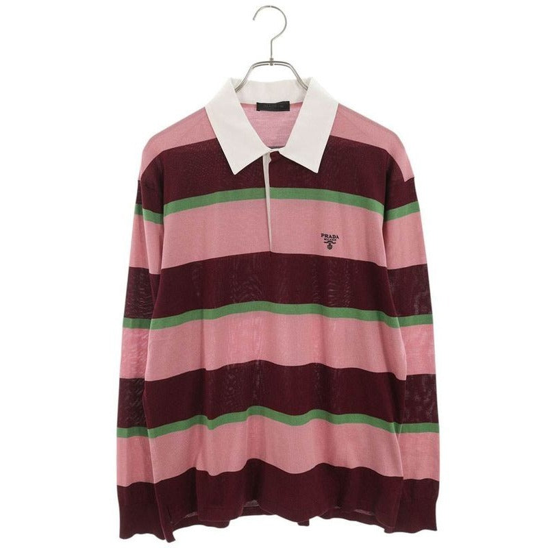 Prada Border Silk Polo Long Sleeve Top 50