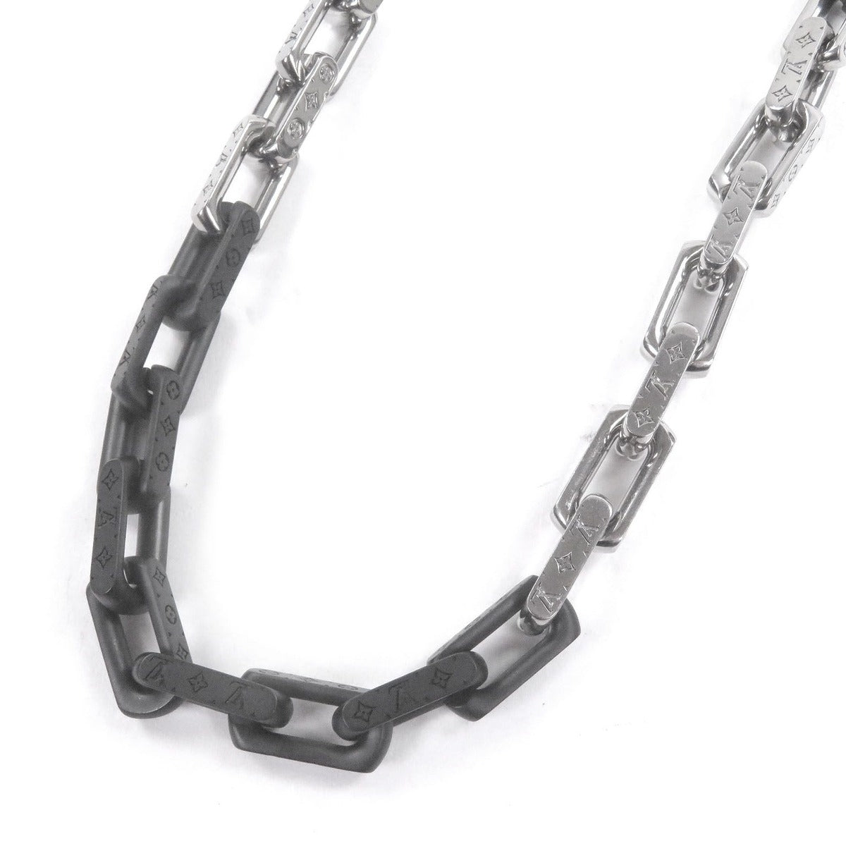 Louis Vuitton Necklace Monogram Silver Black