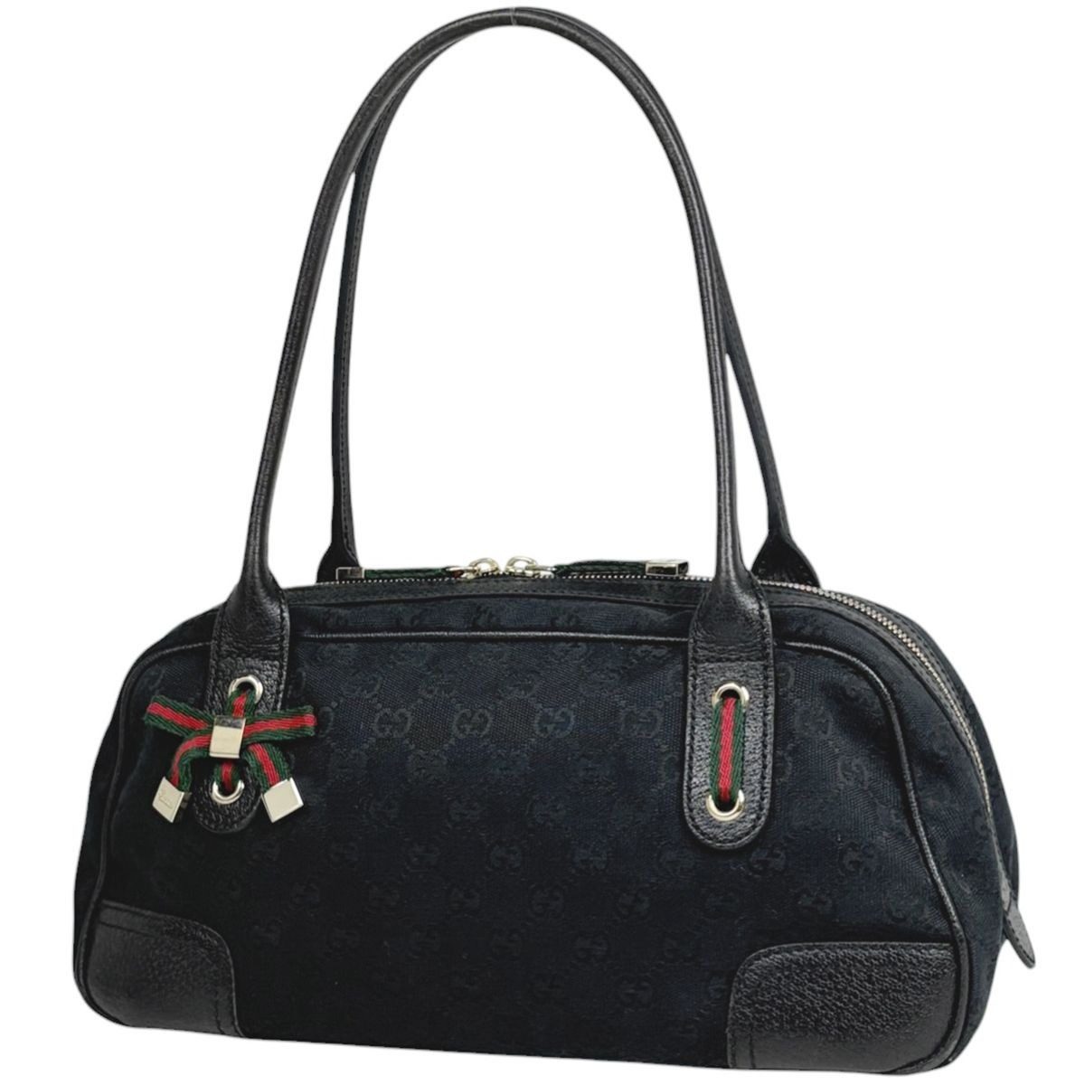 Gucci Princi Shoulder Bag GG Pattern Sherry Line Canvas Black