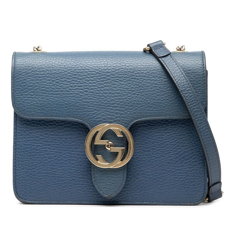 Gucci Interlocking G Chain Shoulder Bag Blue Leather