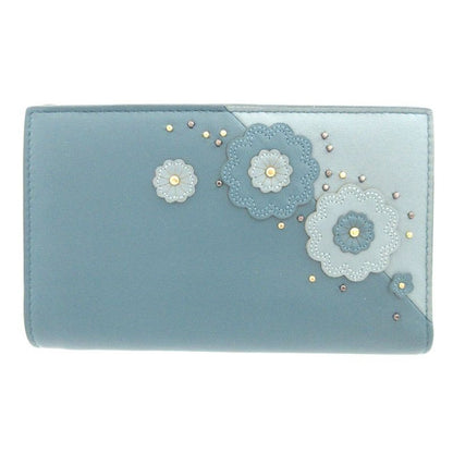 Bottega Veneta Flower Leather Blue Bifold Wallet 0857