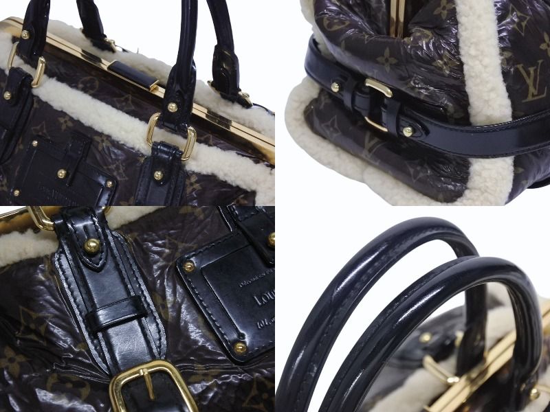 Louis Vuitton Monogram Shearling Storm Handbag Brown Patent Leather Sheepskin — view 6