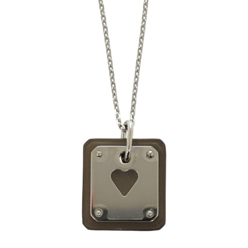 Hermes Ass De Coeur Ace Of Hearts Leather Metal Brown Necklace