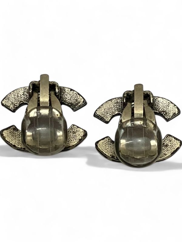 Chanel 04A Coco Mark Earring Ladies Black X Silver