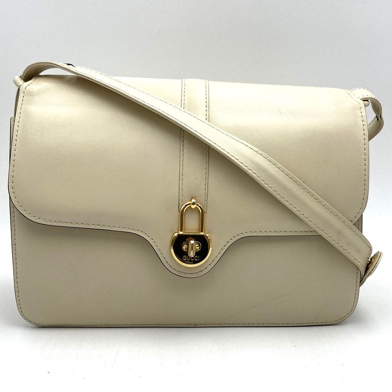 Gucci Shoulder Bag Leather White Vintage Old Gucci Women's