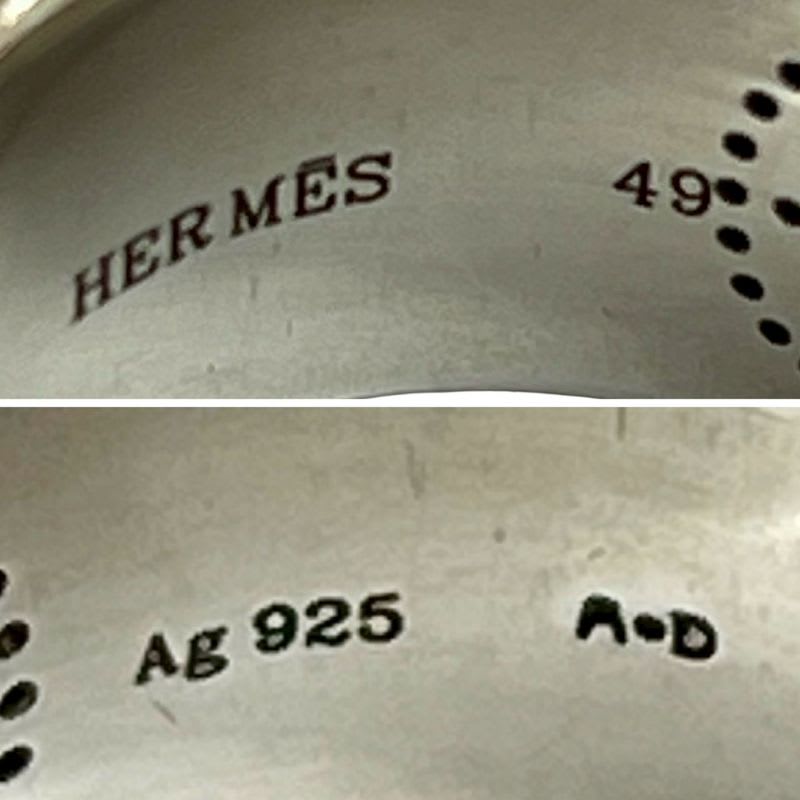 Hermes Ribbon Logo Punching Silver 925 Ring No 9 Women's Accessories 09964