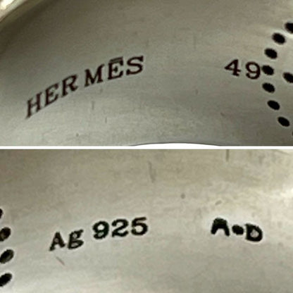 Hermes Ribbon Logo Punching Silver 925 Ring No 9 Women's Accessories 09964