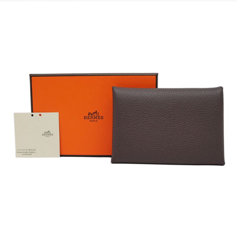 Hermes Calvi Duo Card Case With Coin Case Coin Purse K Engraved Chevre